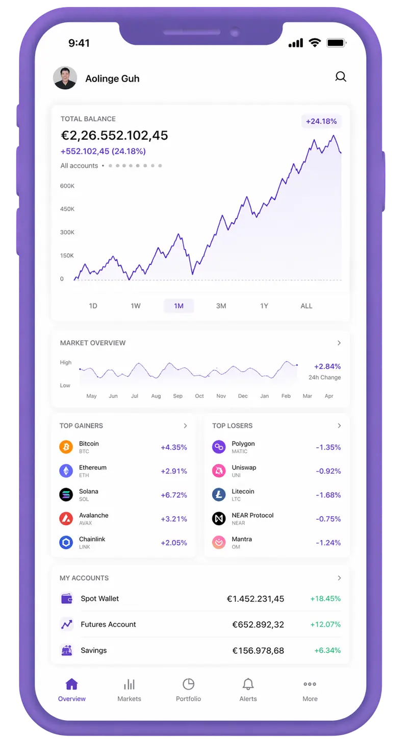 Sereno Maduranza mobile app showing portfolio overview